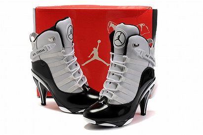 cheapest nike air jordan six rings hi heels white black online