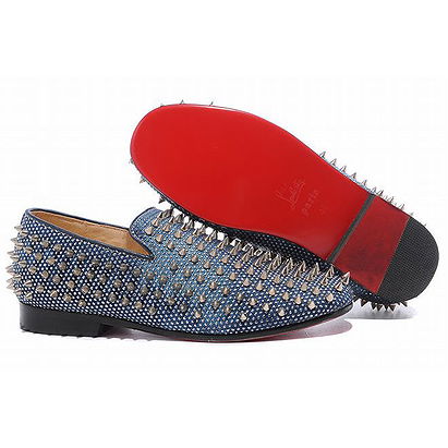 Christian Louboutin Rollerball Spikes Mens Flat Shoes Blue Denim