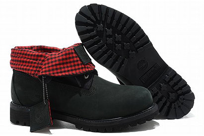 Timberland Roll Top Boots Black Red Mens