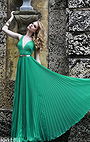 Outlet Sherri Hill 32075 V-Neck Teal Pleated V-Back Long Prom Dress 2015