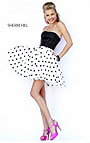 Black/White Polka Dot Strapless Beaded Short Prom Dress 2015 Sherri Hill 32155
