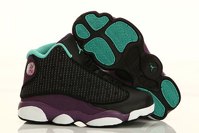 Black Grape/White-Kids Jordan 13 Basketball Shoe
