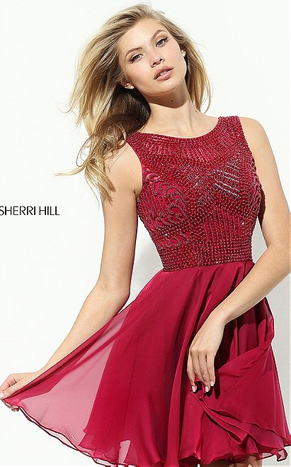 2017 Berry Haltered Mini Jeweled Sherri Hill Style 50517 Prom Dress Cheap [Sherri Hill 50517 Berry] - $188.00