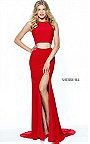 2017 Red Princess Fitted High Slit 2 Piece Evening Gown From Sherri Hill 50784