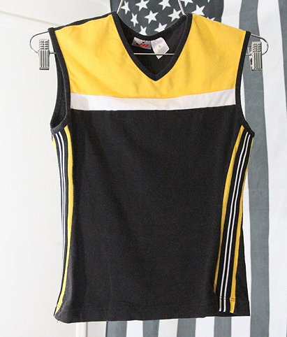 Yellow and Black 90s Stretchy Sporty Athletic Top