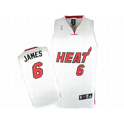 Adidas Miami Heat Lebron James #6 White NBA Jersey Red Black Number