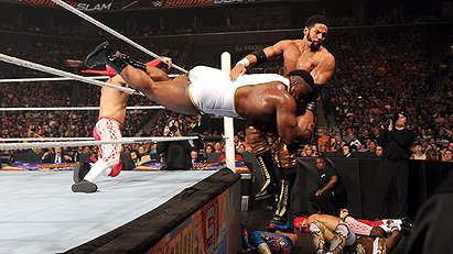 Big E. Langston & Kofi Kingston vs. Titus O'Neil & Darren Young vs. Kalisto & Sin Cara vs. Diego & Fernando (Summerslam 2015)