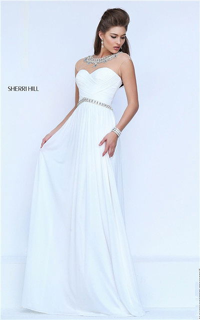 Spring 2017 Long Beading Ruched Ivory Evening Gown From Sherri Hill 50442