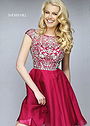 Bejeweled Sherri Hill 32320 Cap Sleeve Wine Short Prom Dress