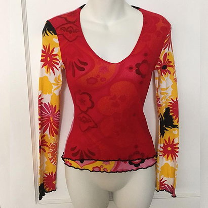 Vintage 1990s bold graphic floral cotton and red mesh long