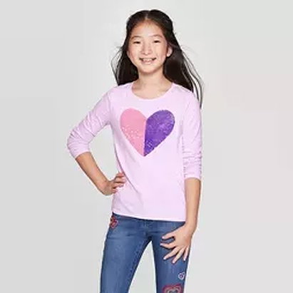 Girls' Long Sleeve Flip Sequin Heart T-Shirt - Cat & Jack™ Lilac $10.00