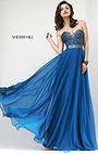 Royal/Gunmetal Beaded Sherri Hill 1937 Strapless Chiffon Long Prom Dresses