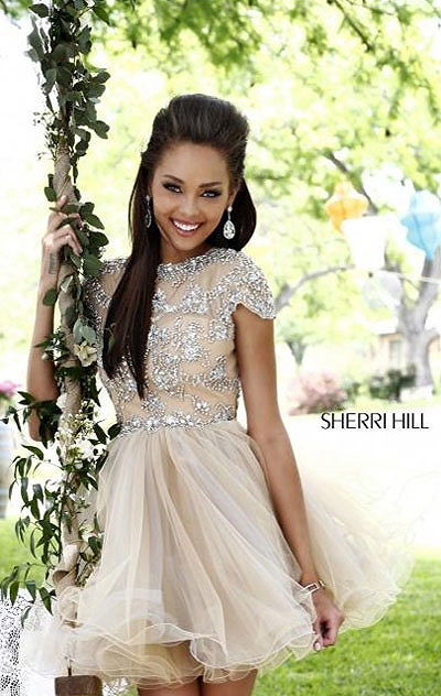 2015 Beaded Short A-Line Homecoming Dresses Nude/Nude Sherri Hill 21304