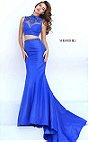 High Neckline Sherri Hill 50033 Open Back Beaded Patterned Royal 2016 Two Piece Long Satin Prom Dresses