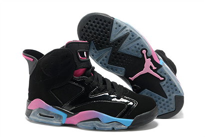 Nike Air Jordan AJ 6 Shoes Pink Blue and Black - Womens
