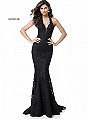 Applique V Neckline Sherri Hill 51616 Black Long Metallic Lace Prom Dresses 2018
