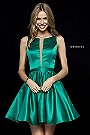 Emerald 2018 High Neckline Short Satin Prom Dresses Sherri Hill 52293 [Sherri Hill 52293 Emerald] - $180.00