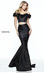Off Shoulder Sweet Floral Sherri Hill 51028 Black 2-Piece Mermaid Dress