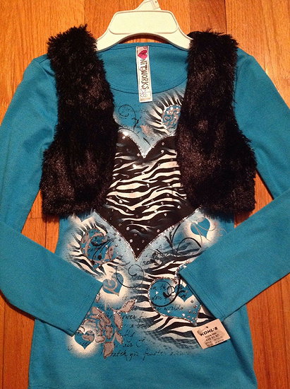 NWT Girl's KNITWORKS Shirt Top With Faux Fur Vest, Size Small | eBay