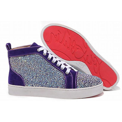 2012 New Arrivals Christian Louboutin Louis Strass High Top Mens Suede Sneakers Purple