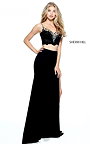 2-Piece Long Sherri Hill 51191 Black/Multi Beads Lace Slit Prom Dress 2017