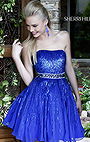 Cheap Sherri Hill 8520 Royal/Silver Beaded Chiffon Strapless Homecoming Dress