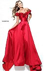 2017 Sherri Hill 51030 Off Shoulder Red Flower Ruffled Long Evening Dress