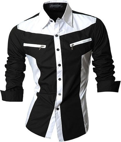 jeansian Men's Fashion Slim Long Sleeves Casual Shirts Dress Shirts Tops Z018 Black X-Large