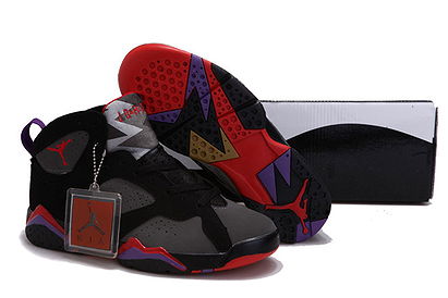 Women Suede Jordan 7 Air Shoes:Color Purple Red and Grey Black