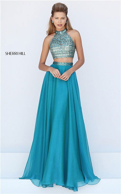 Gorgeous 2 Piece Stone Long Jade Halter Dress Prom 2017 From Sherri Hill 50096
