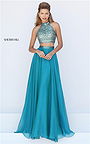 Gorgeous 2 Piece Stone Long Jade Halter Dress Prom 2017 From Sherri Hill 50096