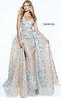 2017 Sherri Hill 50837 Beaded Nude/Light Blue Applique Prom Tulle Dress
