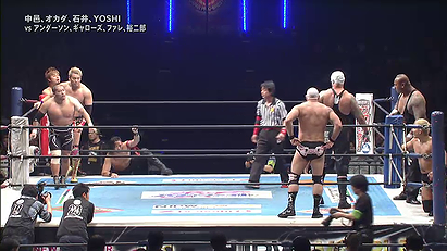 YOSHI-HASHI, Kazuchika Okada, Tomohiro Ishii & Shinsuke Nakamura vs. Yujiro Takahashi, Doc Gallows, Karl Anderson & Bad Luck Fale (NJPW, New Japan Cup 2015, 03/15/15)