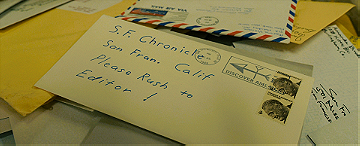 a letter from Zodiac arrives as the San Francisco Chronicle