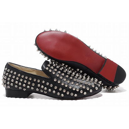 Red Bottom Christian Louboutin Rollerboy Spikes Loafers Mens Flat Shoes Black