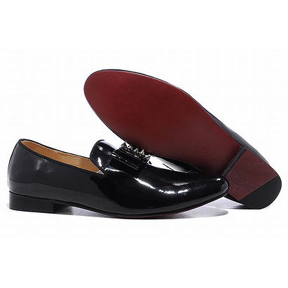 Black Christian Louboutin Louvre Mens Leather Red Sole Flat Shoes