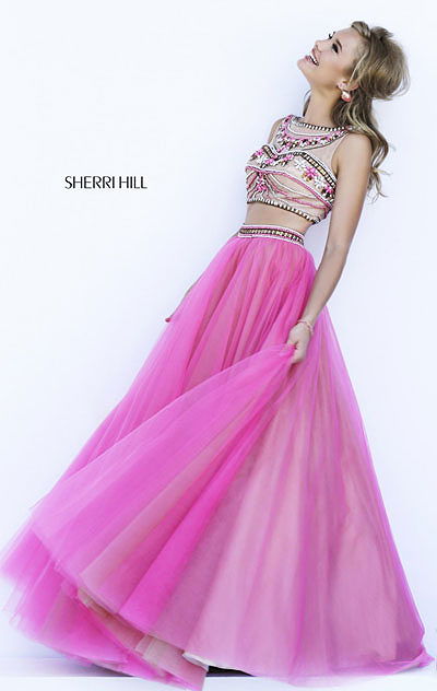 Sherri Hill 11271 Scoop Neck Beaded Two-Piece Coral Dress Online