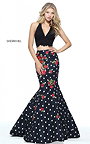 Polka Dot Print Sherri Hill 51239 Halter Two-Piece Mermaid Dress Online Sale