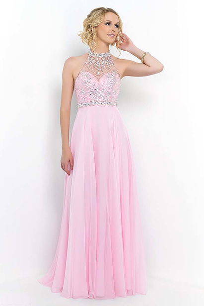 2015 Crystal Pink Sparkly Beaded Illusion High Neck 9990 Long Dress