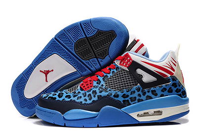 Blue/White/University Red -New Nike Air Jordan 4-Leopard-Men's-Sneakers