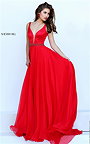 Red Style 50264 Jeweled Plunged Neckline Beaded Long Gown By Sherri Hill