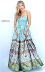 2017 Prom Sherri Hill 51246 Strapless Floral Blue Print Beaded Long Dress