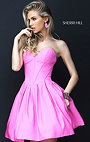 Strapless Sherri Hill 50501 Affordable Pink A-Line Taffeta Short Pleated Prom Dresses Sweetheart Neck