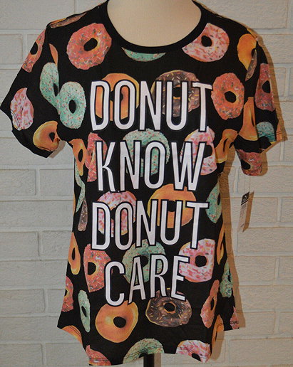 Women's Freeze Donut Know Donut Care Black Tee T-Shirt Top Sizes S, M, L