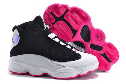 Hyper Pink Black White Kids Style Nike Jordan Retro 13 Sports Trainers