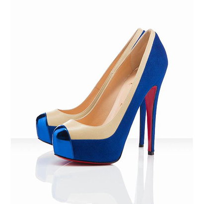 Blue Christian Louboutin Mago Cap Toe Two Tone Suede Pumps Red Sole Shoes
