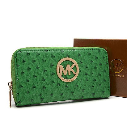 Michael Kors Jet Set Ostrich-Embossed Logo Large Green Wallet