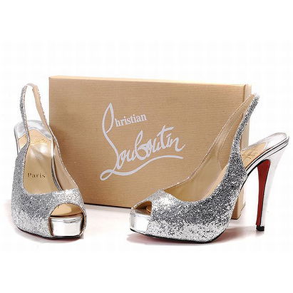 Christian Louboutin N. Prive Fabric Glittered Slingbacks (Silver)