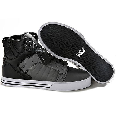 Supra Leather Skytop Shoes High Tops - Grey/Black Full Grain