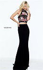 Floral Sherri Hill 51059 Black/Multi Beaded Halter 2-Piece Evening Dress Long
